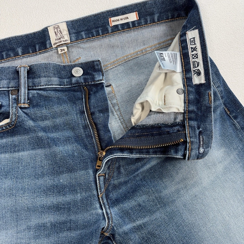 Hiroshi Kato The Pen Selvedge Jeans Men 34 (fits 35x34) Blue Slim Stretch Denim - Picture 7 of 16